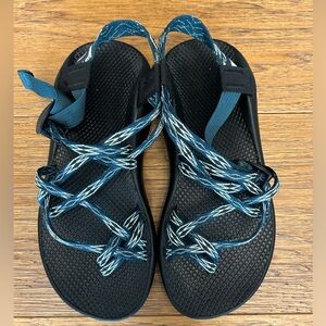 Chaco ZX2 Sandals Green Aztec Fisherman Women's US 9 Wide Hiking Water Sandal